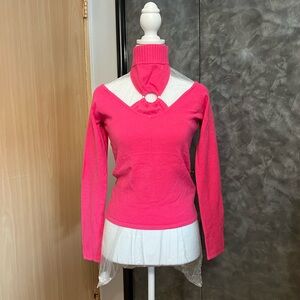Pink Turtleneck Sweater with Bow Detail